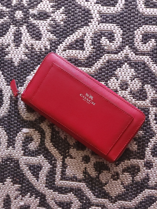 Coach Handbags - Coach Cherry Red Crossgrain Leather Zip Around Wallet with Front Slip Pocket EUC
